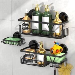 Suction Cup Shower Caddy 3 Piece Bathroom Shelf Organizer Soap Holder Hooks